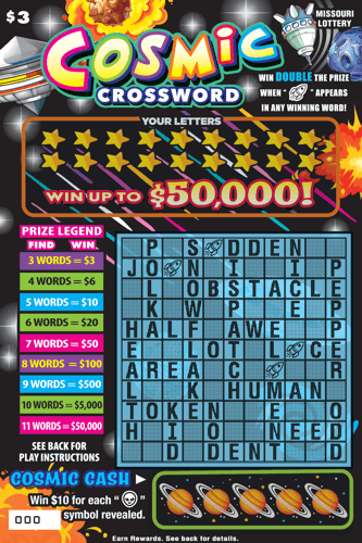 COSMIC CROSSWORD scratch-off ticket