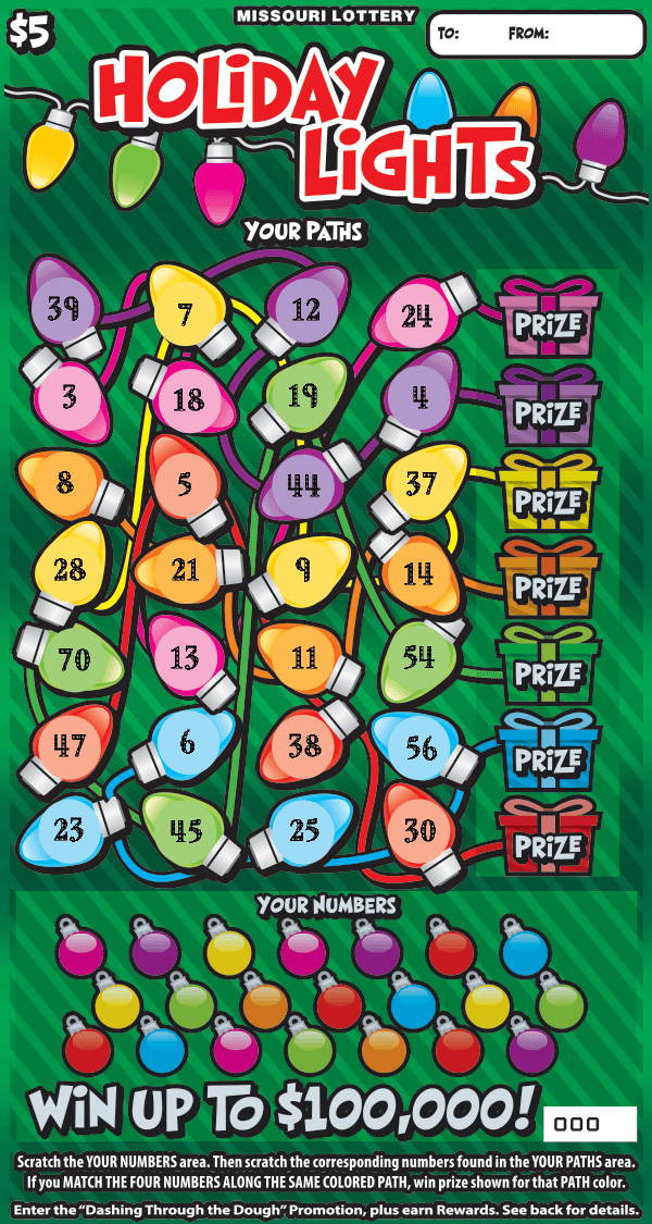 HOLIDAY LIGHTS scratch-off ticket