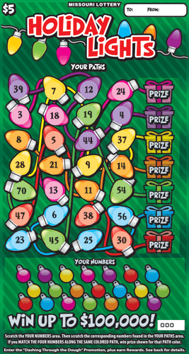 HOLIDAY LIGHTS scratch-off ticket