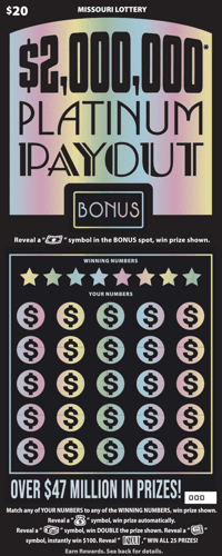 $2,000,000* PLATINUM PAYOUT scratch-off ticket