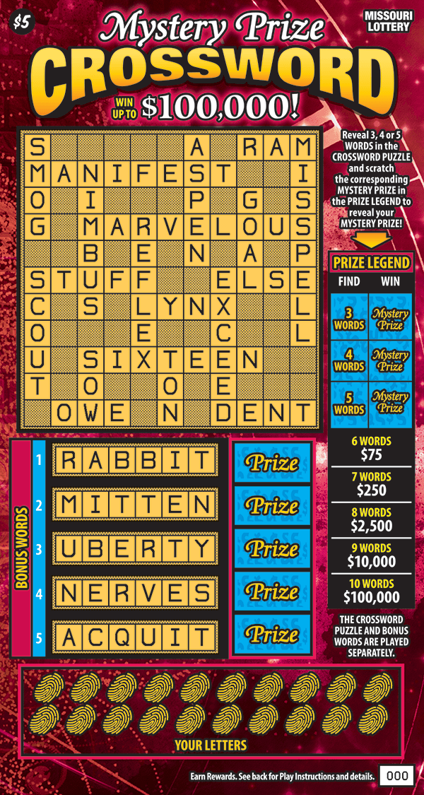 MYSTERY PRIZE CROSSWORD scratch-off ticket