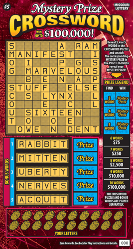 MYSTERY PRIZE CROSSWORD scratch-off ticket