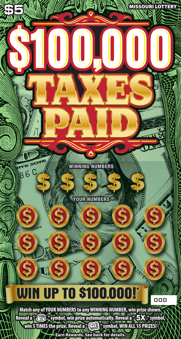 $100,000 TAXES PAID scratch-off ticket