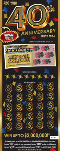 40TH ANNIVERSARY scratch-off ticket