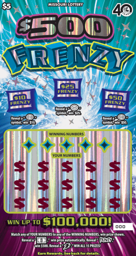 $500 FRENZY scratch-off ticket
