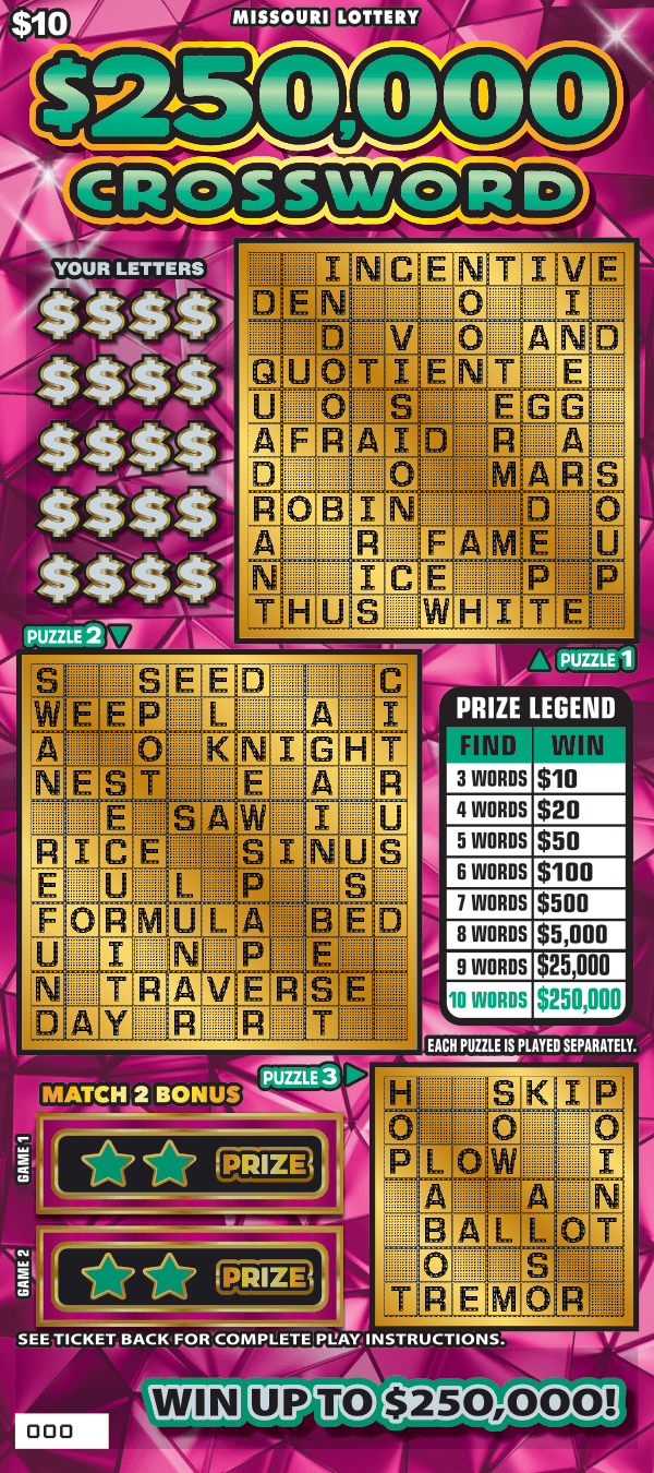 $250,000 CROSSWORD scratch-off ticket