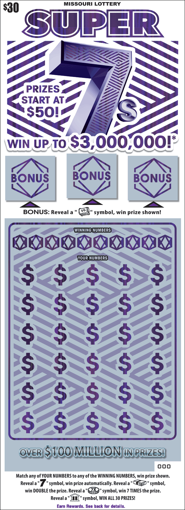 SUPER 7S scratch-off ticket