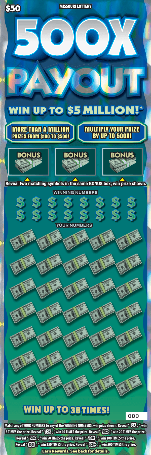 500X PAYOUT scratch-off ticket