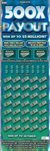 500X PAYOUT scratch-off ticket