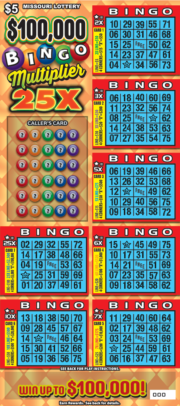 $100,000 BINGO MULTIPLIER 25X scratch-off ticket