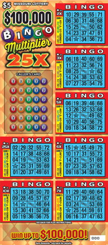 $100,000 BINGO MULTIPLIER 25X scratch-off ticket