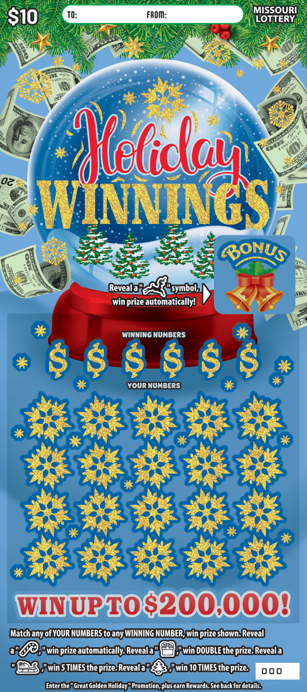 HOLIDAY WINNINGS scratch-off ticket