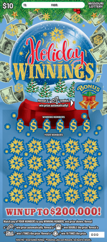 HOLIDAY WINNINGS scratch-off ticket
