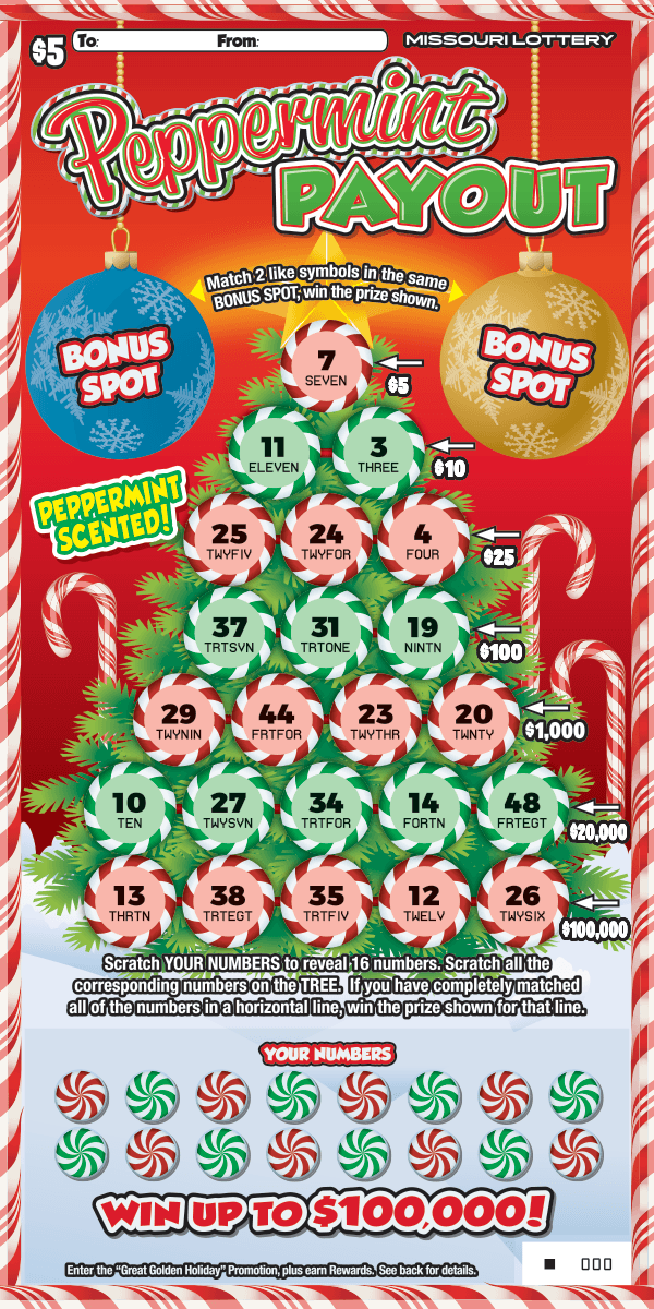 PEPPERMINT PAYOUT scratch-off ticket