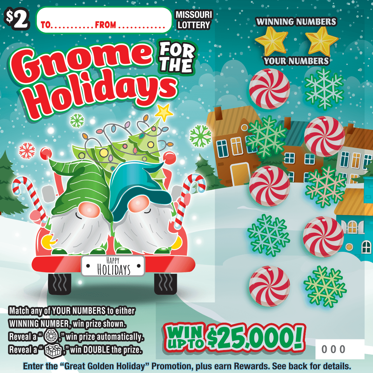 GNOME FOR THE HOLIDAYS scratch-off ticket