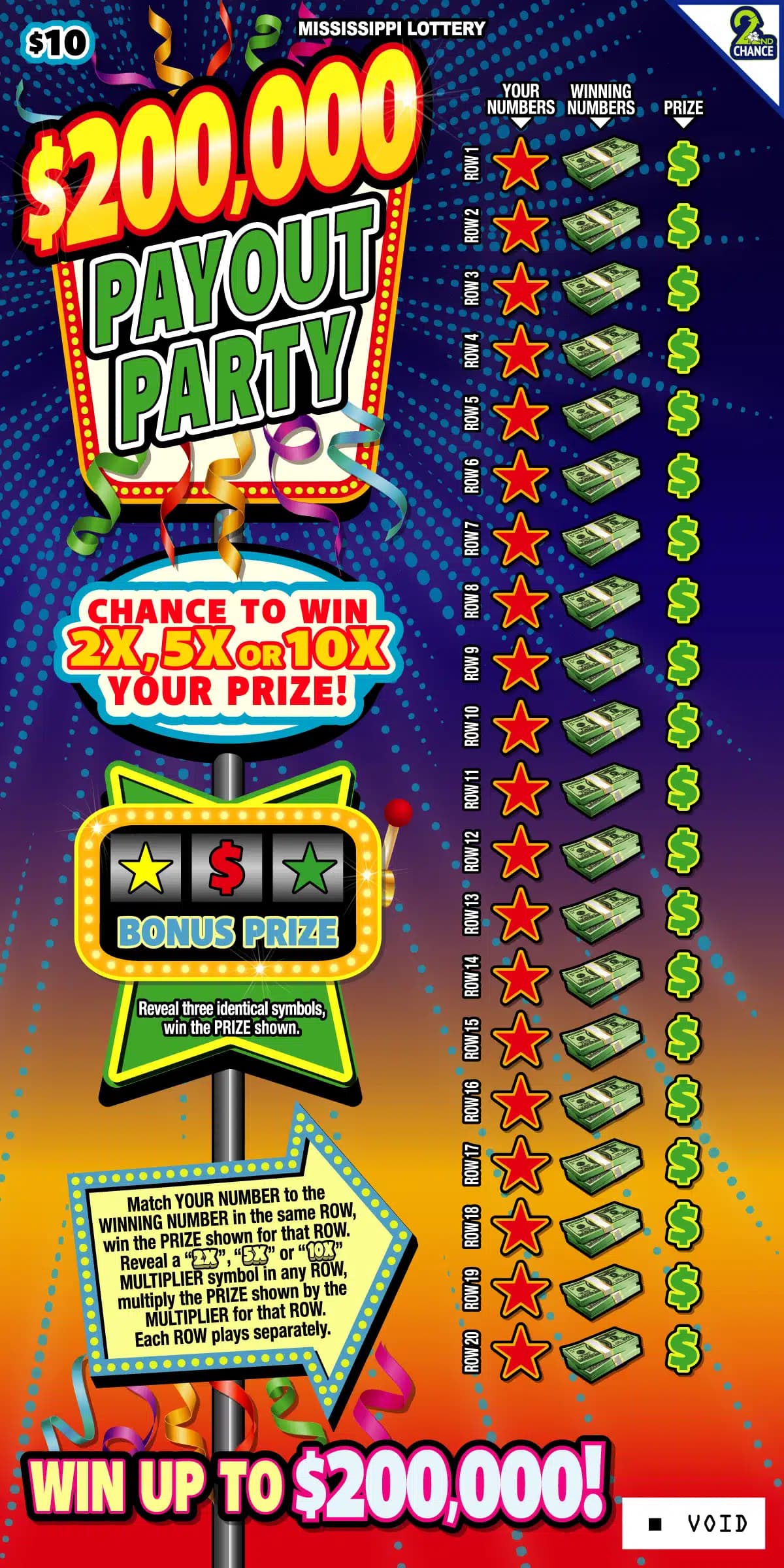 $200,000 Payout Party scratch-off ticket