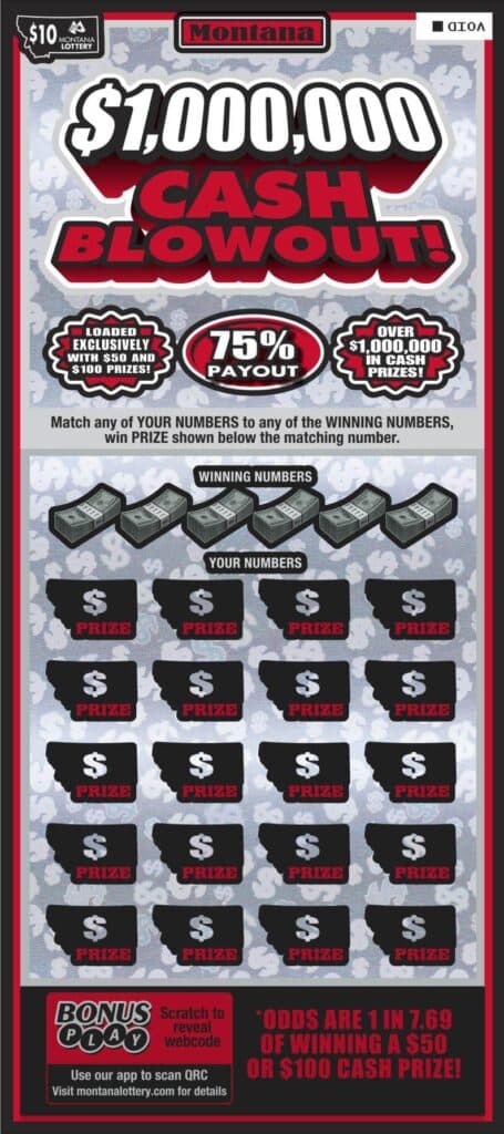 Montana $1,000,000 Cash Blowout scratch-off ticket