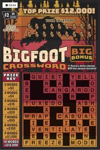 Bigfoot Crossword scratch-off ticket