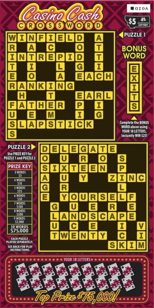 Casino Cash Crossword scratch-off ticket