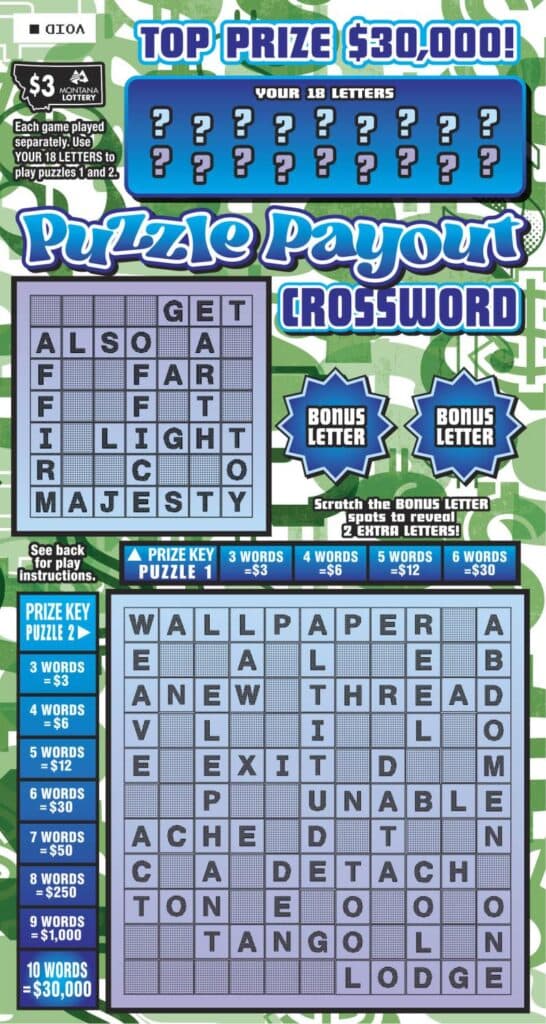 Puzzle Payout Crossword scratch-off ticket