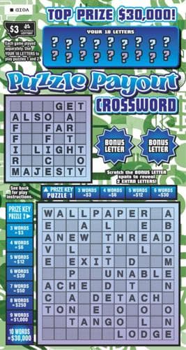 Puzzle Payout Crossword scratch-off ticket