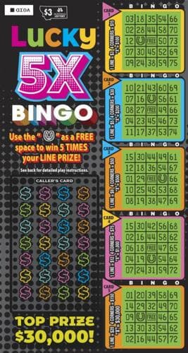 Lucky 5X Bingo scratch-off ticket