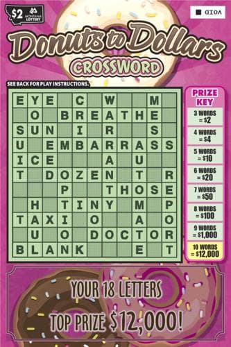 Donuts to Dollars Crossword scratch-off ticket