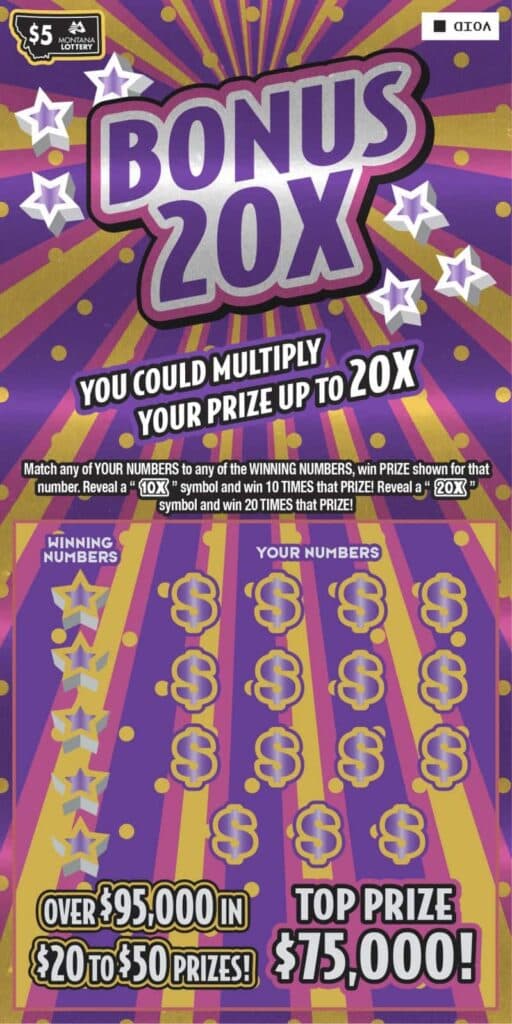 Bonus 20X Multiplier scratch-off ticket