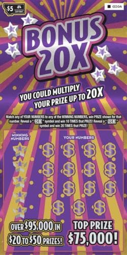 Bonus 20X Multiplier scratch-off ticket