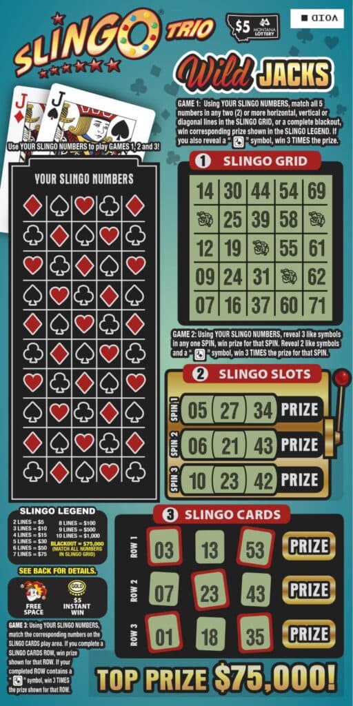 Slingo® Trio Wild Jacks scratch-off ticket