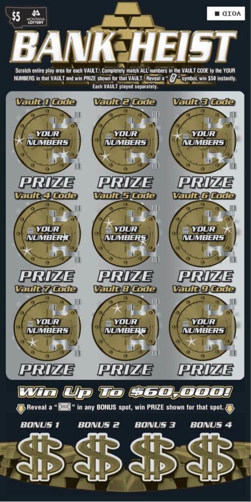 $5 Bank Heist scratch-off ticket
