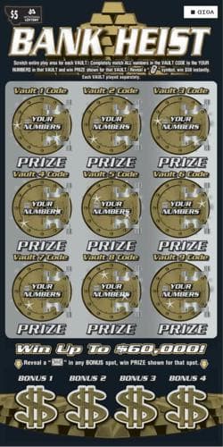 $5 Bank Heist scratch-off ticket