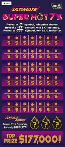 Ultimate Super Hot 7's scratch-off ticket