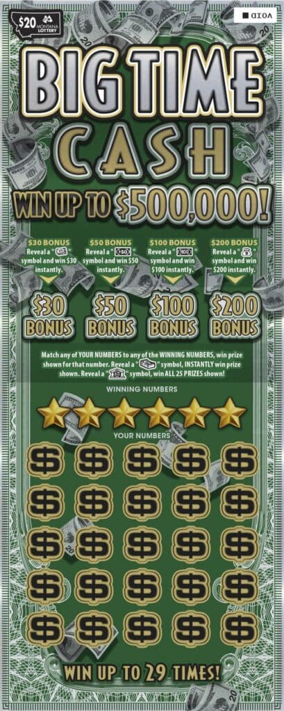 $20 Big Time Cash scratch-off ticket