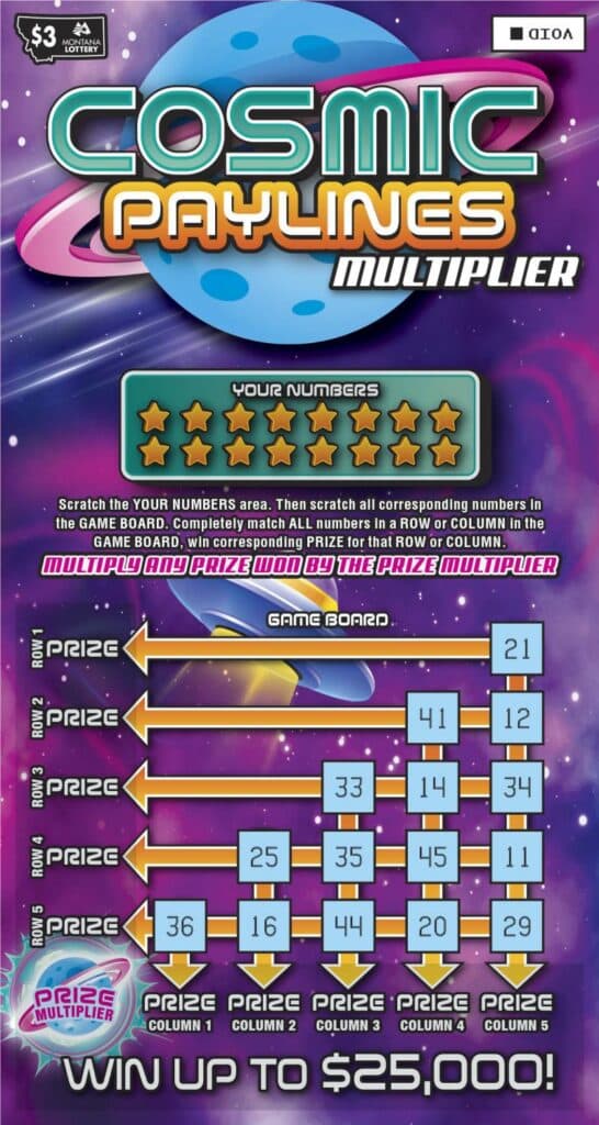 $3 Cosmic Paylines Multiplier scratch-off ticket
