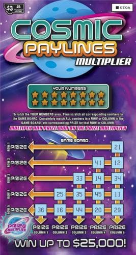 $3 Cosmic Paylines Multiplier scratch-off ticket