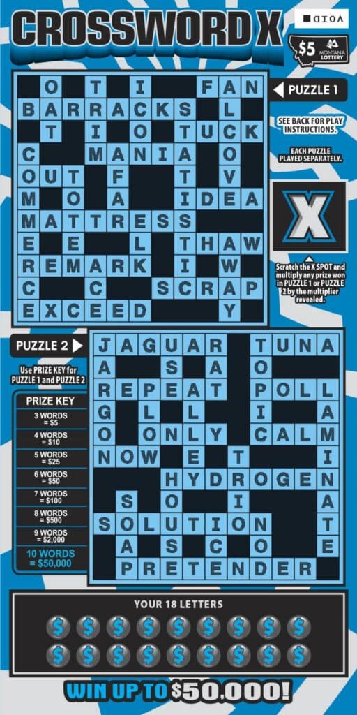 $5 Crossword X scratch-off ticket