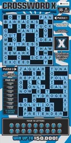 $5 Crossword X scratch-off ticket