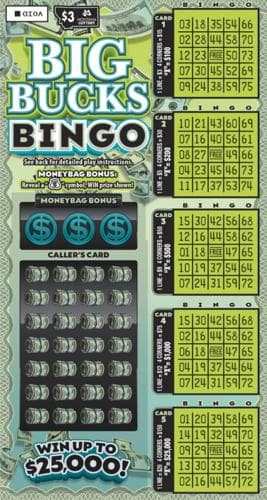 $3 Big Bucks Bingo scratch-off ticket