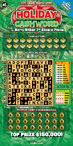Holiday Cashword scratch-off ticket