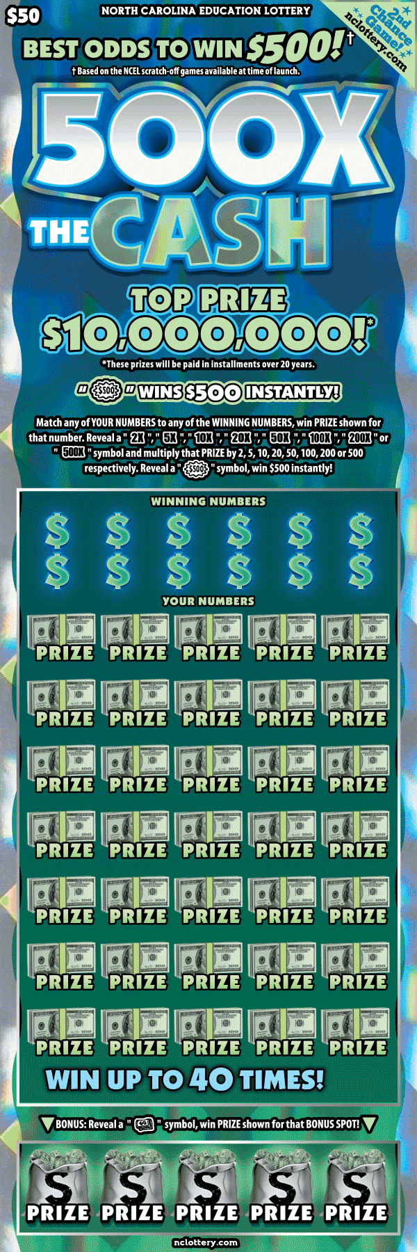 500X The Cash scratch-off ticket