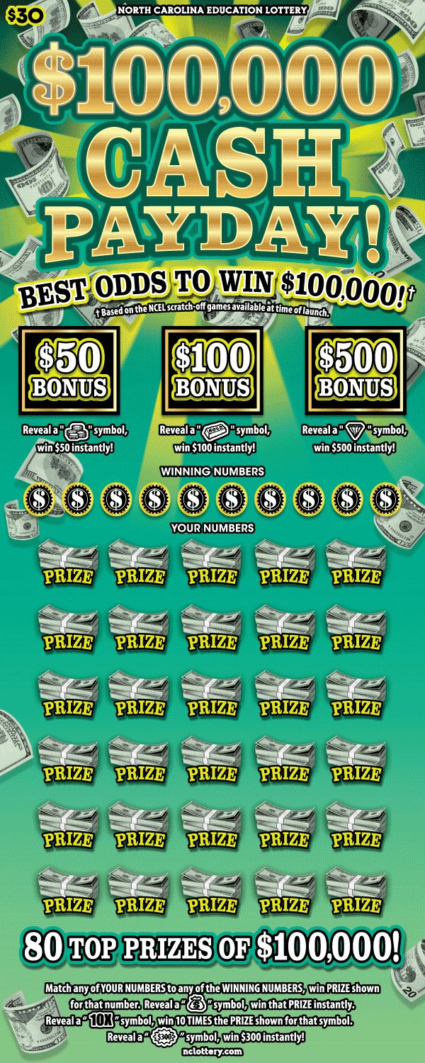$100,000 Cash Payday scratch-off ticket
