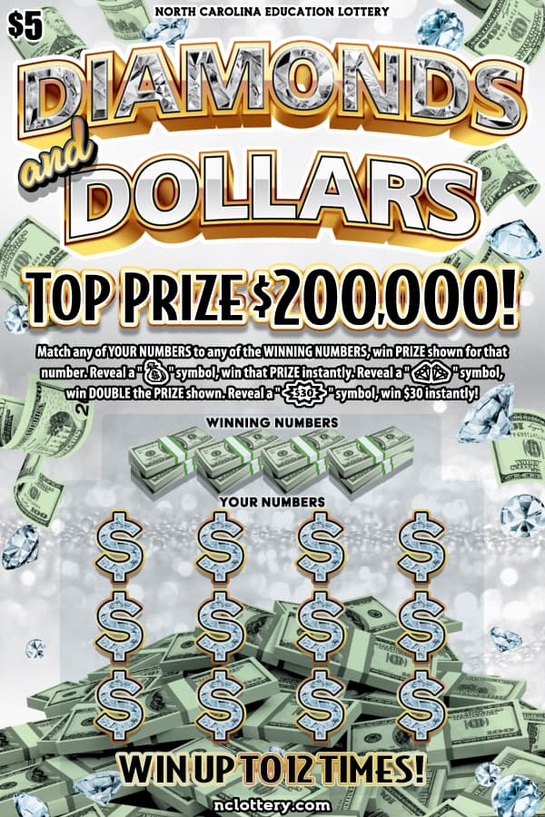 Diamonds and Dollars scratch-off ticket
