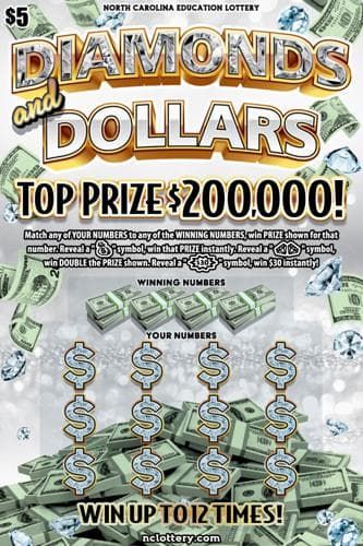 Diamonds and Dollars scratch-off ticket