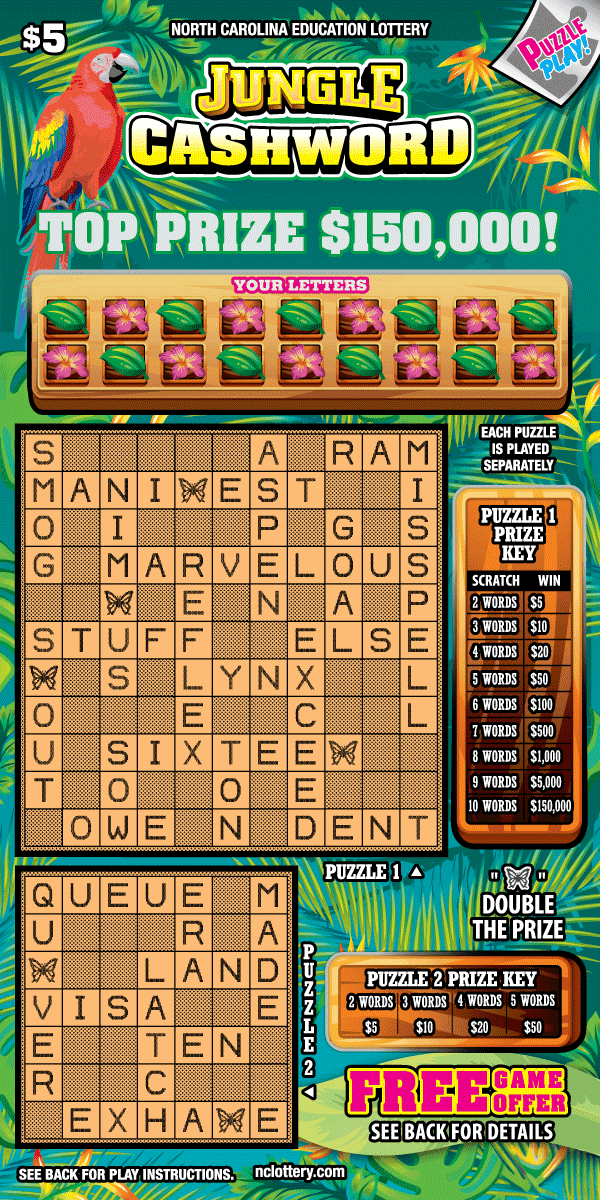 Jungle Cashword scratch-off ticket