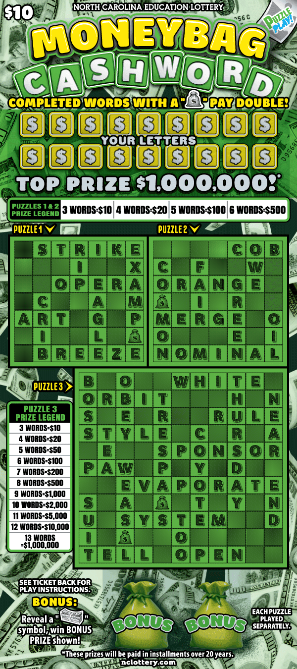 Moneybag Cashword scratch-off ticket