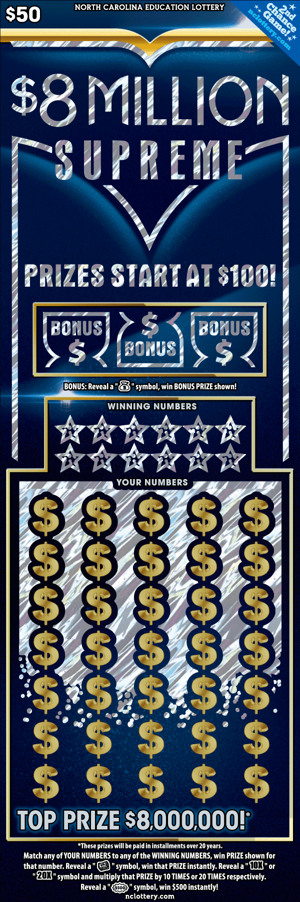 $8 Million Supreme scratch-off ticket