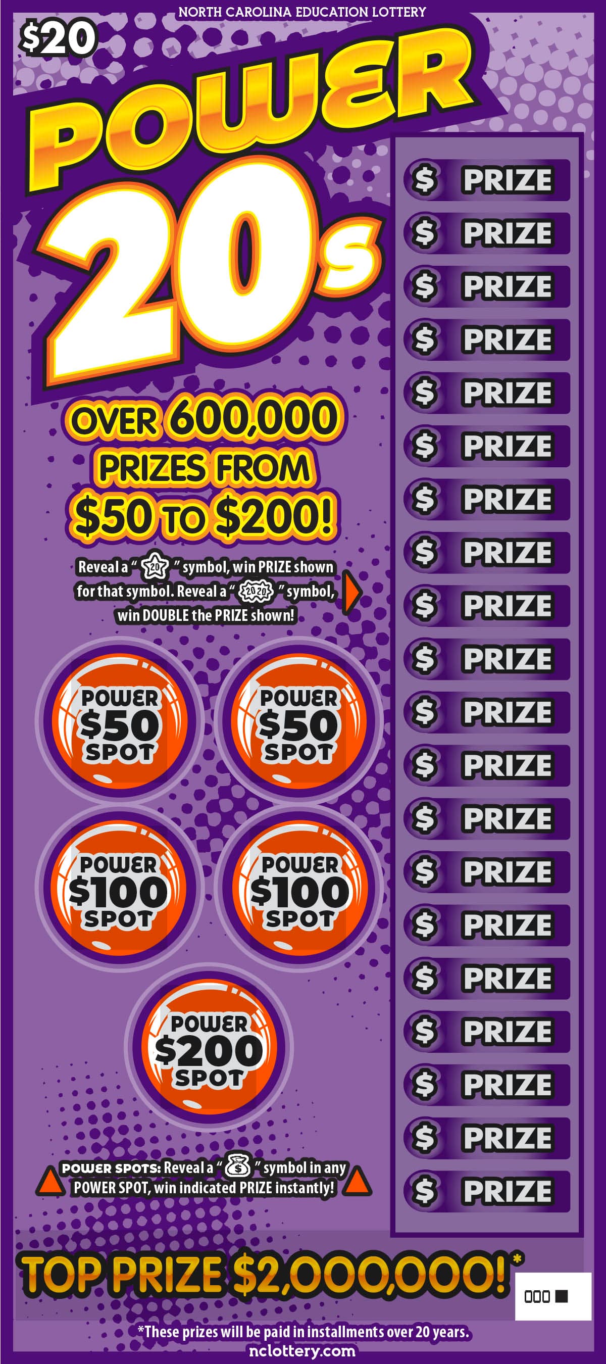 Power 20s scratch-off ticket