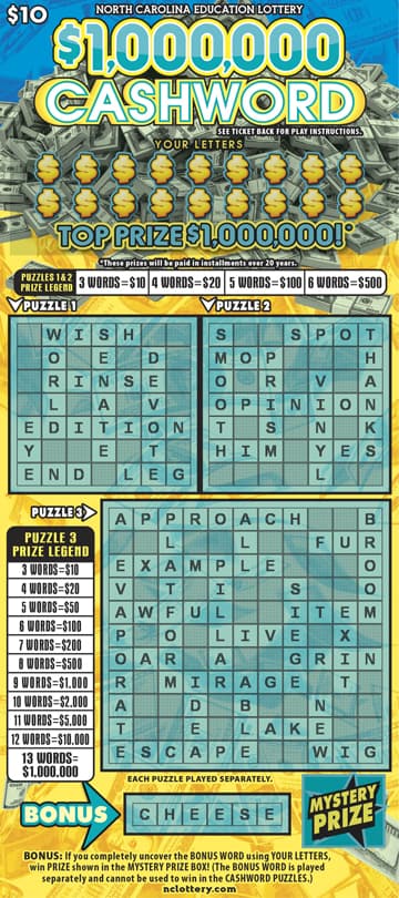 $1,000,000 Cashword scratch-off ticket