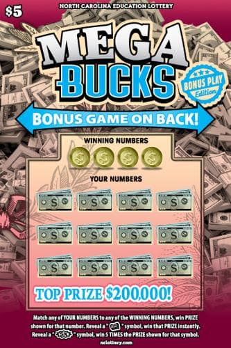 MEGA BUCKS scratch-off ticket